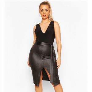 Plus Tie Waist Midi Skirt